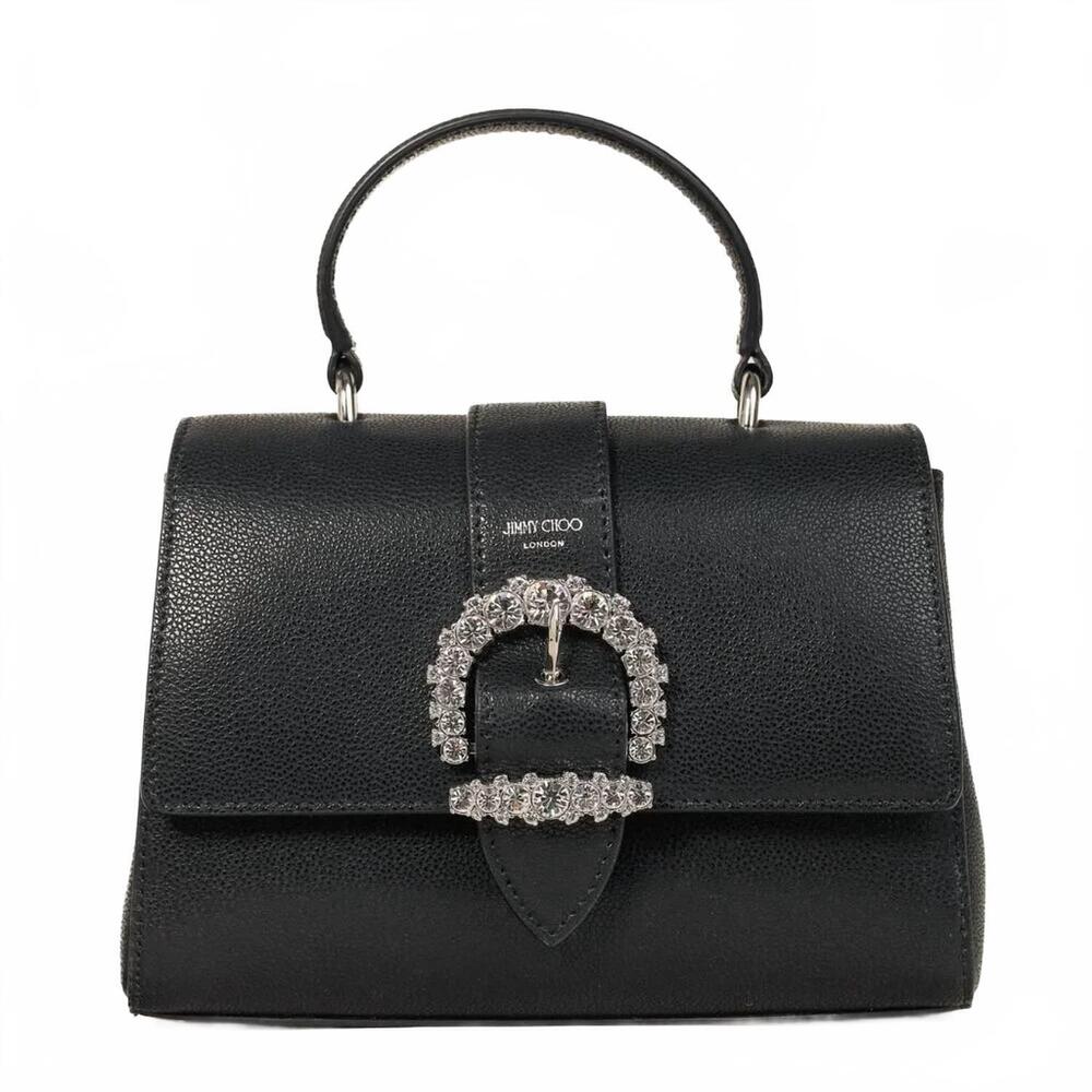 NEW JIMMY CHOO women's cherie crystal buckle top handle bag in black